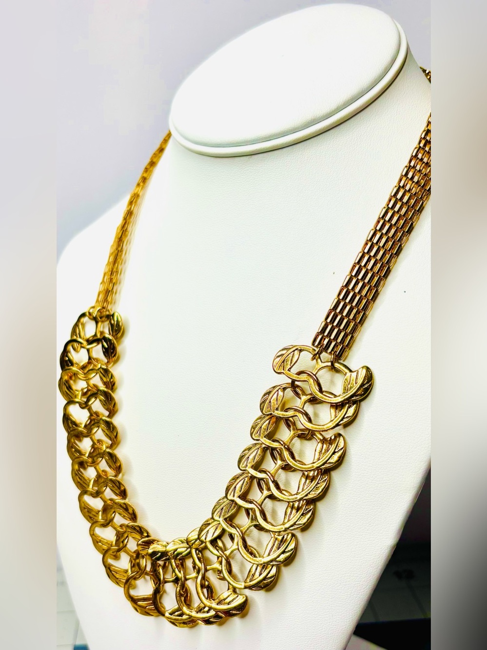 Erica Lyons Statement Bib Gold Tone Leaf Necklace